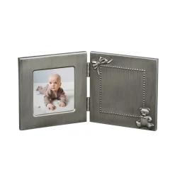 Hinged Baby Frame with Teddy Bear Design - 3" x 3" Photo