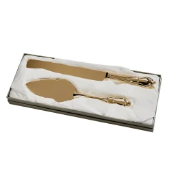 Knife & Server Set In Gold Tone Finish