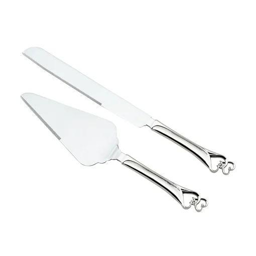 Knife & Server Set With Double Heart Handles