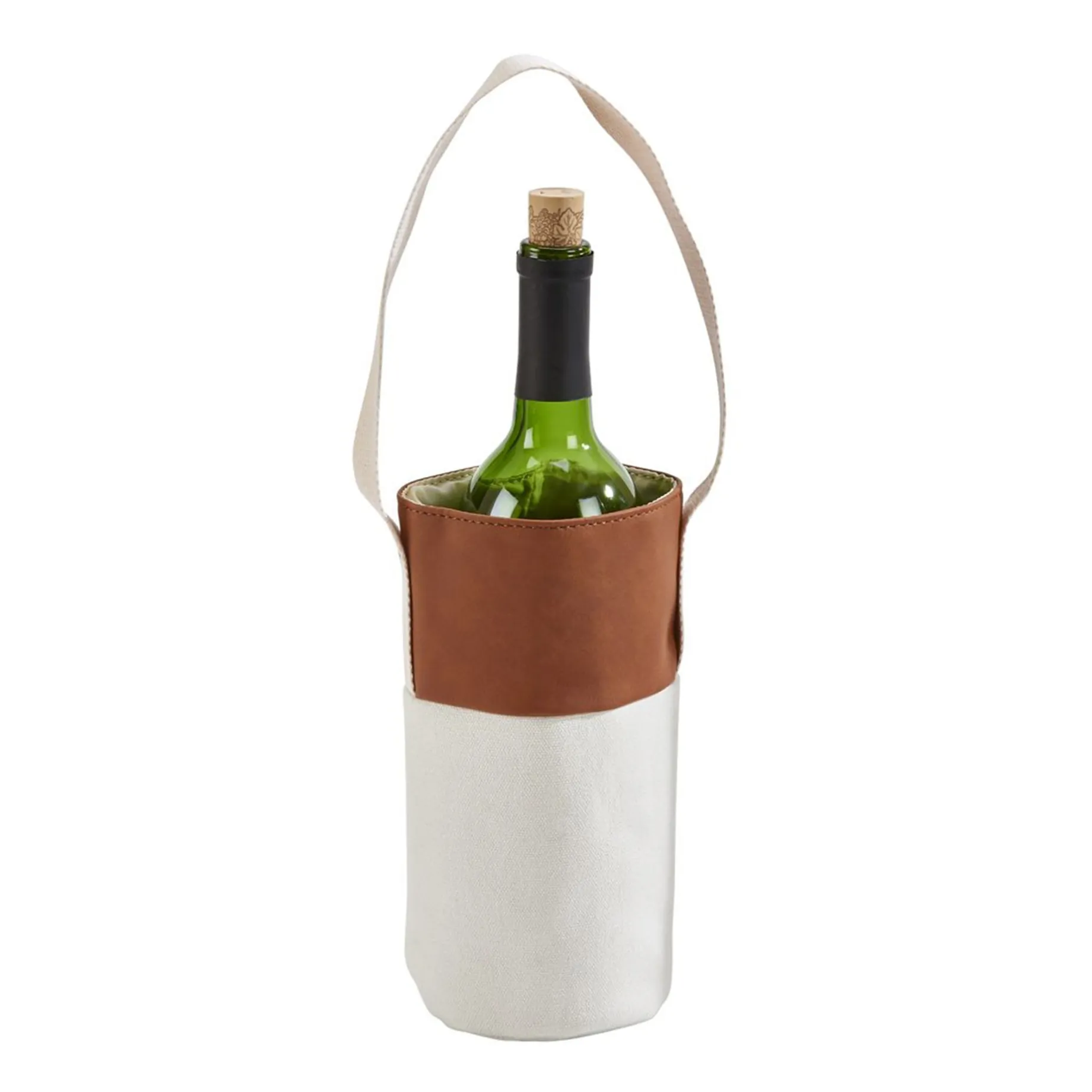 Leatherette & Canvas Caramel Wine Tote