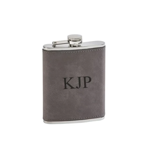 Leatherette Flask Grey 8 Oz Cap