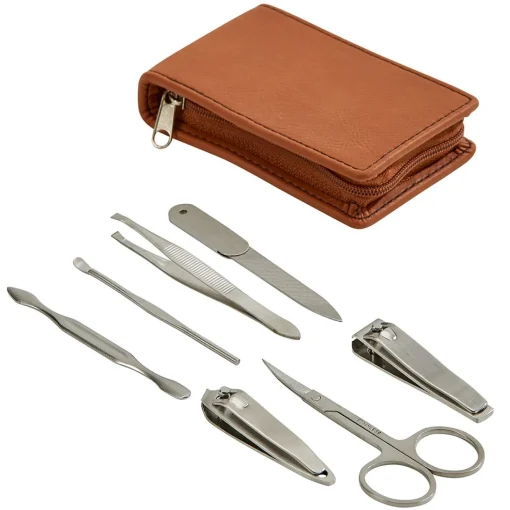 Leatherette Manicure Set, Caramel 4.25" X 2.5"