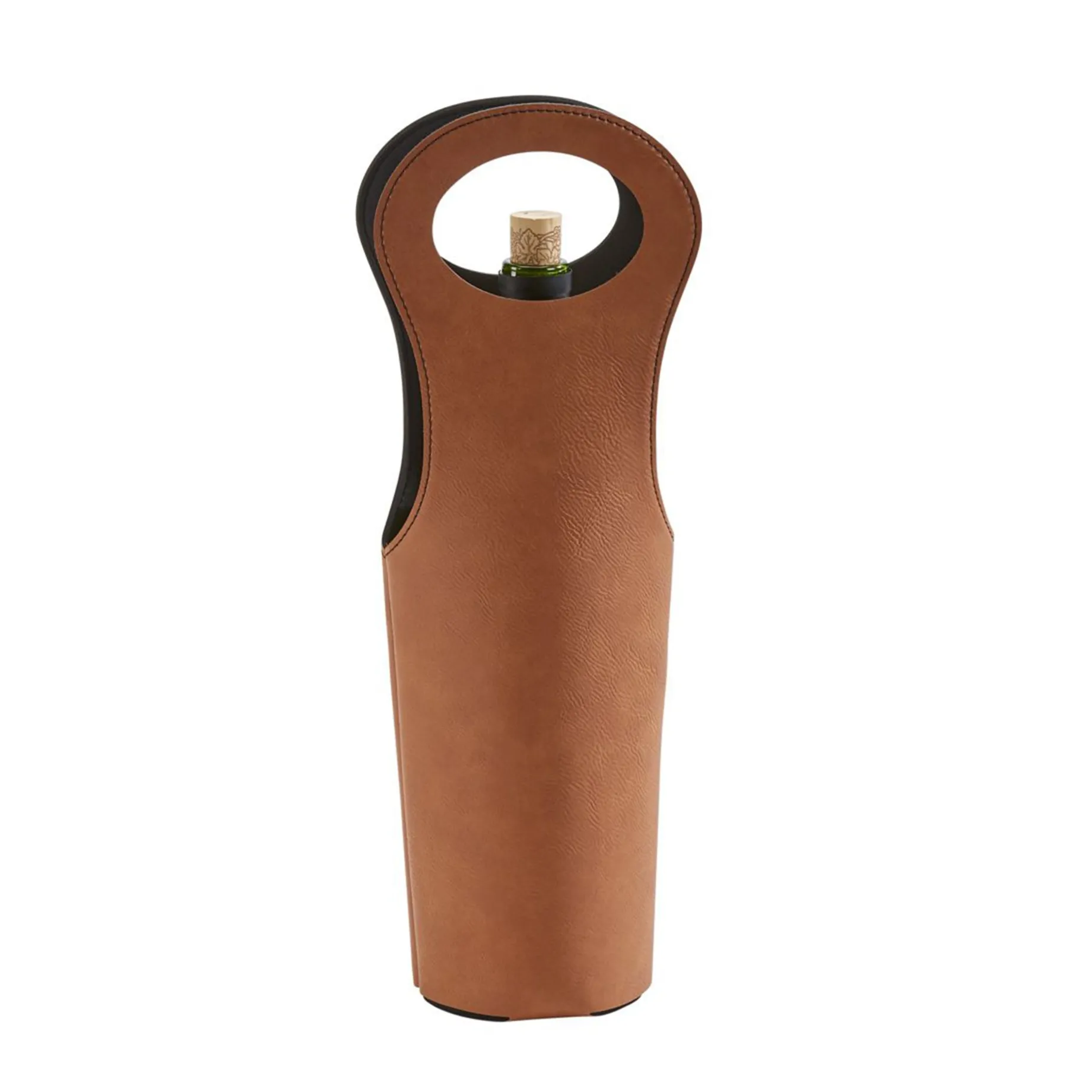 Leatherette Wine Holder in Caramel - 14.5"