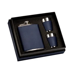 Navy Leatherette Flask & Stainless Steel Shot Glass Set