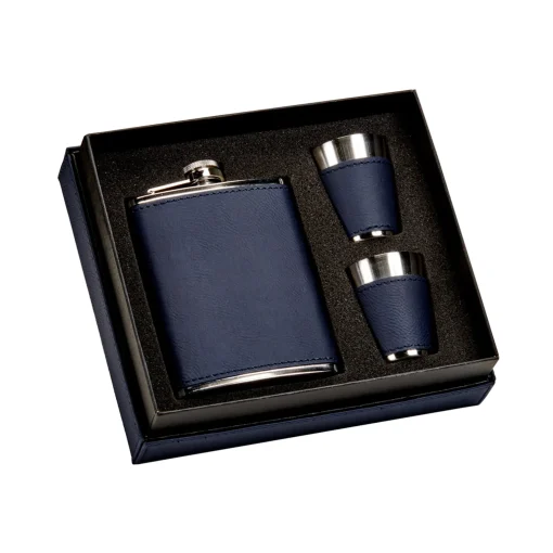 Navy Leatherette Flask & Stainless Steel Shot Glass Set