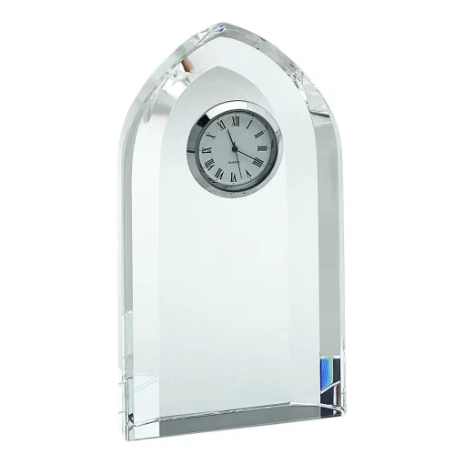 Optic Crystal Arched Clock, 6" Ht