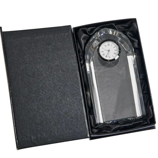 Optic Crystal Arched Clock, 6" Ht