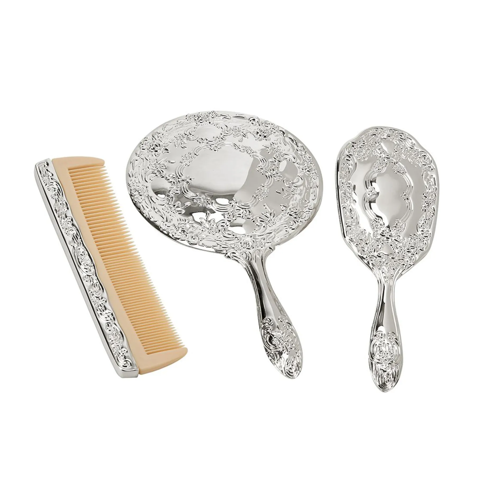 Ornate Vanity Set with Comb, Brush & Mirror