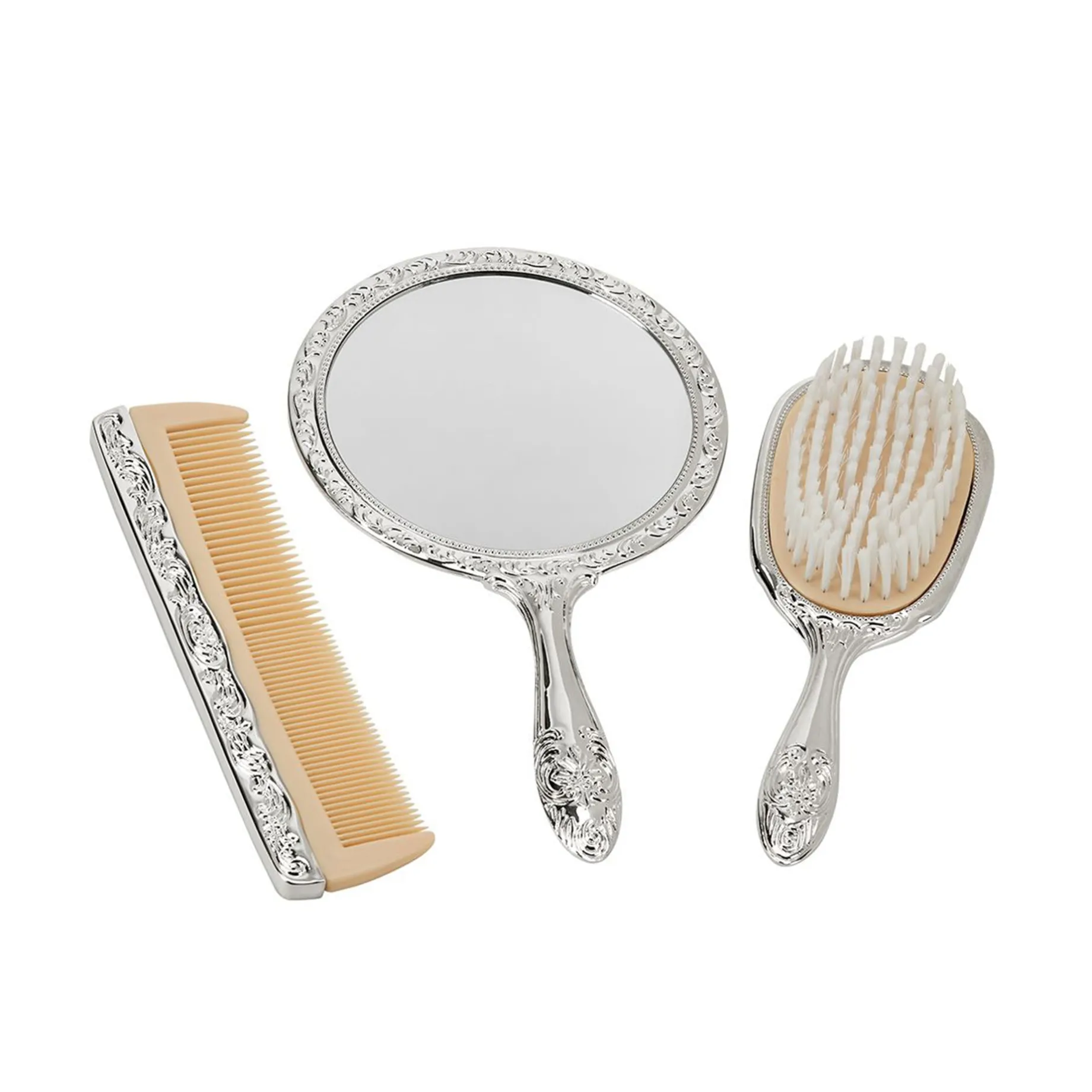 Ornate Vanity Set with Comb, Brush & Mirror