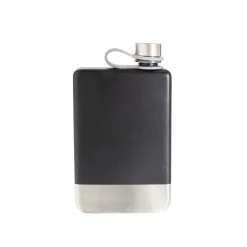 8 oz Black Stainless Steel Flask with Silver Bottom