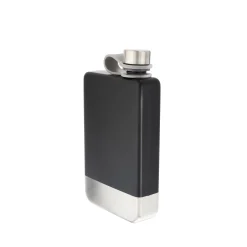 8 oz Black Stainless Steel Flask with Silver Bottom