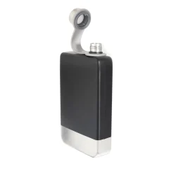 8 oz Black Stainless Steel Flask with Silver Bottom