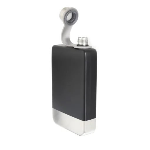 8 oz Black Stainless Steel Flask with Silver Bottom