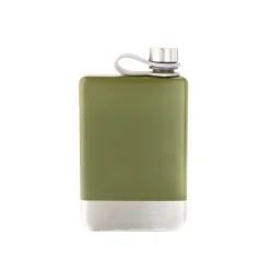 8 oz Green Stainless Steel Flask with Silver Bottom
