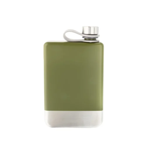 8 oz Green Stainless Steel Flask with Silver Bottom