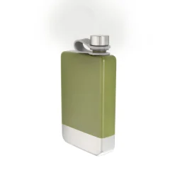 8 oz Green Stainless Steel Flask with Silver Bottom