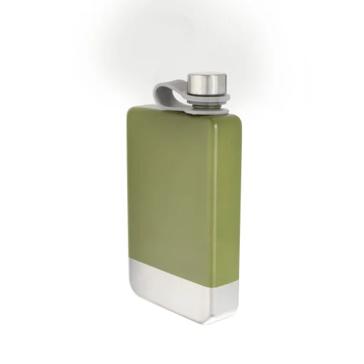 8 oz Green Stainless Steel Flask with Silver Bottom