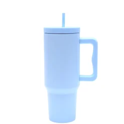 40 oz. Stainless Steel Modern Tumbler with Handle & Straw - Light Blue
