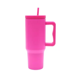 40 oz. Stainless Steel Modern Tumbler with Handle & Straw - Hot Pink