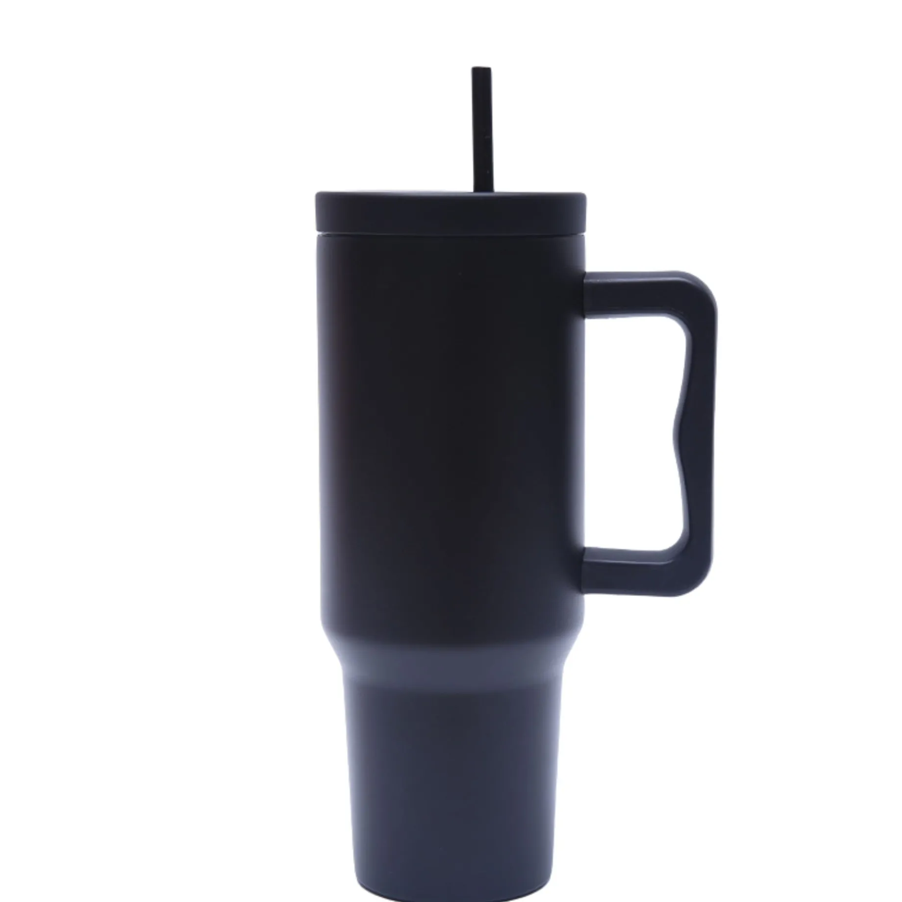40 oz. Stainless Steel Modern Tumbler with Handle & Straw - Black