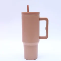 40 oz. Stainless Steel Modern Tumbler with Handle & Straw - Tan