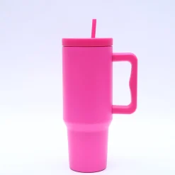40 oz. Stainless Steel Modern Tumbler with Handle & Straw - Hot Pink