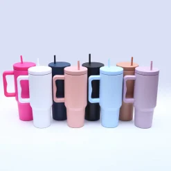 40 oz. Stainless Steel Modern Tumbler with Handle & Straw - Tan