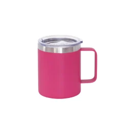 12 Oz Stainless Steel Travel Mug with Handle - Hot Pink