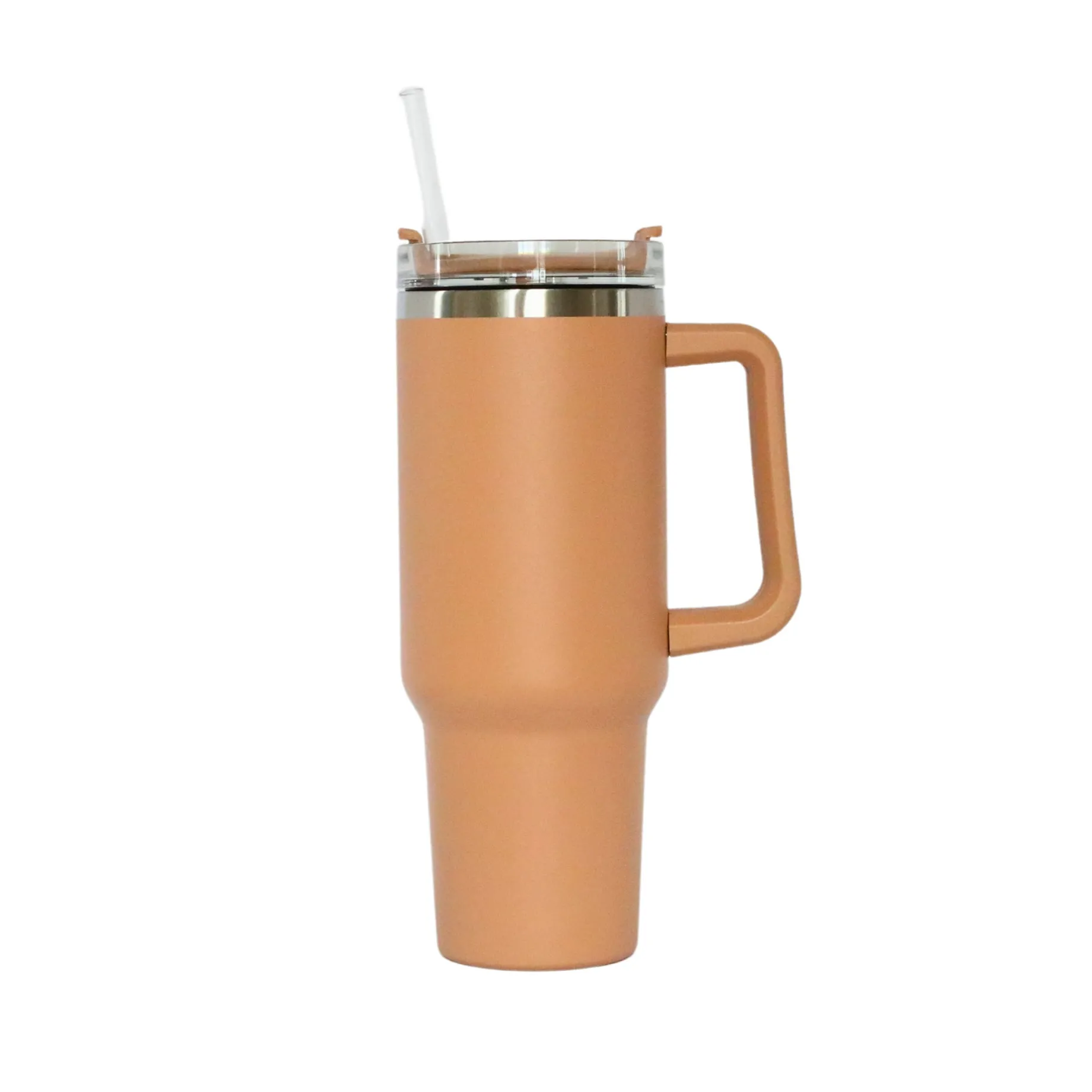 40 Oz Stainless Steel Tumbler with Handle & Straw - Clay