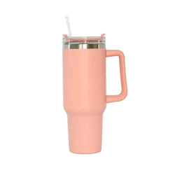 40 Oz Stainless Steel Tumbler with Handle & Straw - Peach