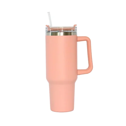 40 Oz Stainless Steel Tumbler with Handle & Straw - Peach