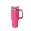 40 Oz Stainless Steel Tumbler with Handle & Straw - Hot Pink