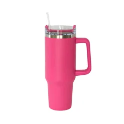 40 Oz Stainless Steel Tumbler with Handle & Straw - Hot Pink