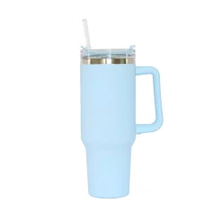 40 Oz Stainless Steel Tumbler with Handle & Straw - Light Blue