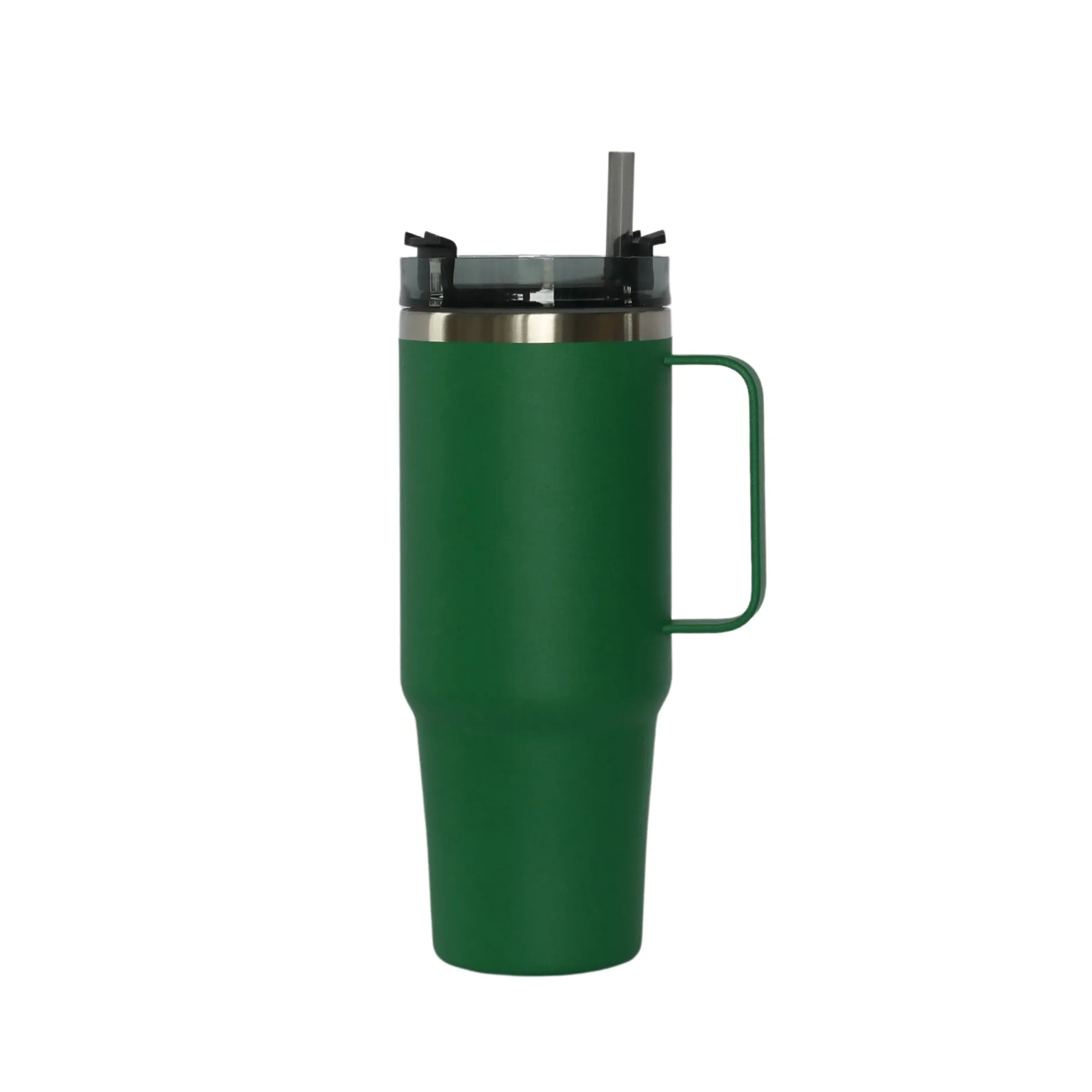 30 Oz Stainless Steel Tumbler with Handle & Straw - Green