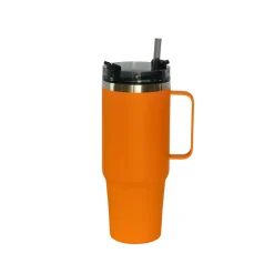 30 Oz Stainless Steel Tumbler with Handle & Straw - Orange