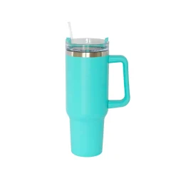 40 Oz Stainless Steel Tumbler with Handle & Straw - Aqua