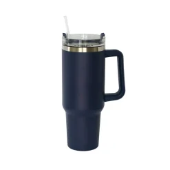 40 Oz Stainless Steel Tumbler with Handle & Straw - Navy