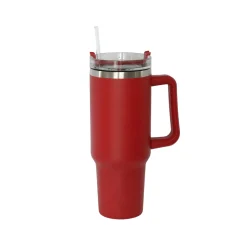 40 Oz Stainless Steel Tumbler with Handle & Straw - Red