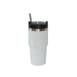 20 Oz Stainless Steel Tumbler with Straw - White