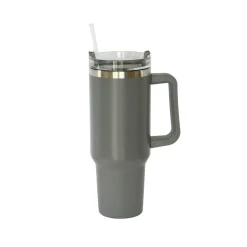 40 Oz Stainless Steel Tumbler with Handle & Straw - Grey