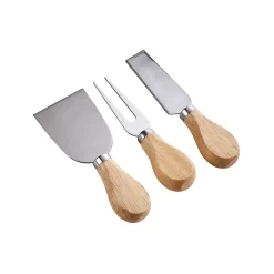 3-Piece Cheese Knife Set - Stainless Steel & Wood