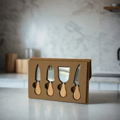4-Piece Cheese Serving Set with Wooden Handles