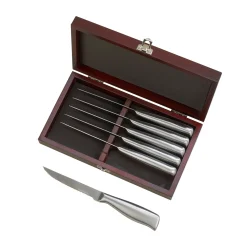 6 Piece Steak Knife Set with Hinged Rosewood Case