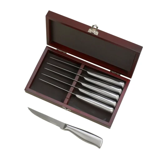 6 Piece Steak Knife Set with Hinged Rosewood Case