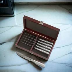 6 Piece Steak Knife Set with Hinged Rosewood Case