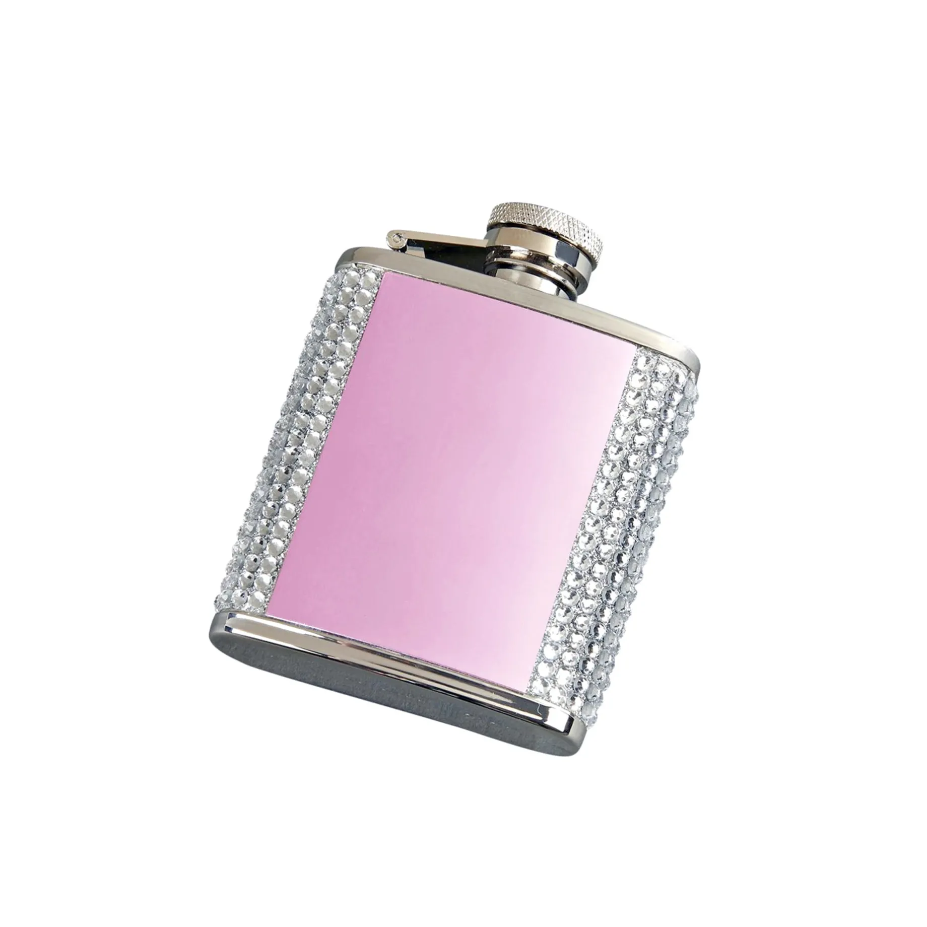 Pink Paneled White Crystal Flask - 2.5 oz