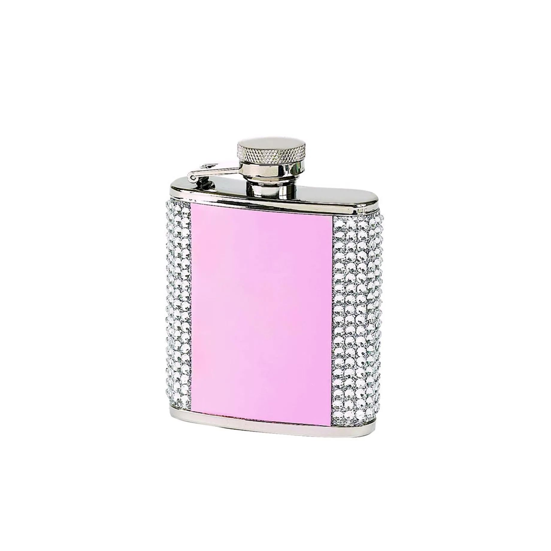 Pink Paneled White Crystal Flask - 2.5 oz