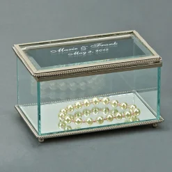 Rectangular Glass Box With Hinged Cover, 5.25"