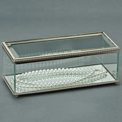 Rectangular Glass Box With Hinged Cover, 8"